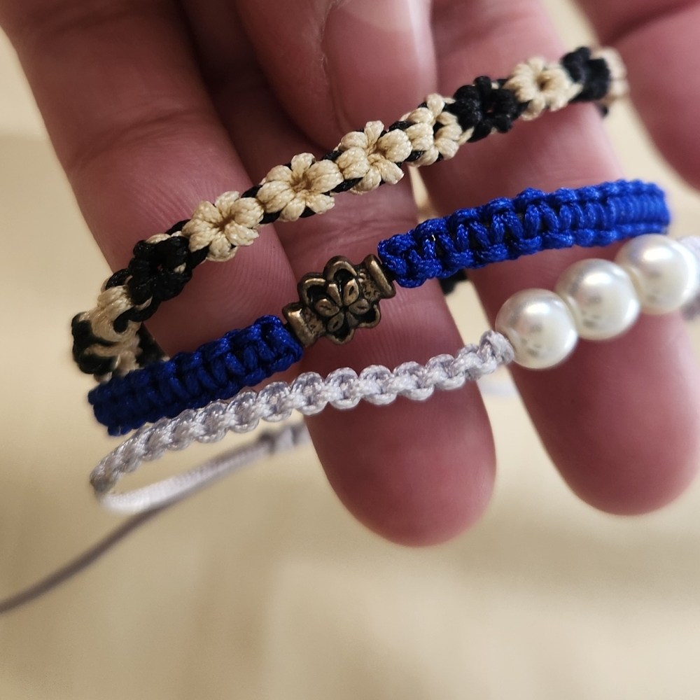 3 Pieces Kids Braided Bracelet Set - Blue, Black, White #07